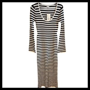 NWT A New Day Black White Stripe Ribbed Long Sleeve Midi Dress Size M